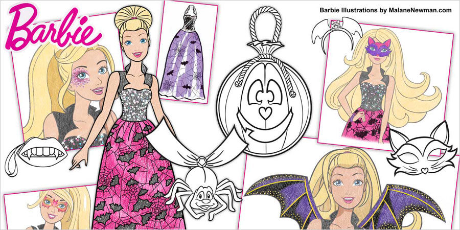 my licensed character illustration work with barbie magazine as a freelance cartoonist for hire